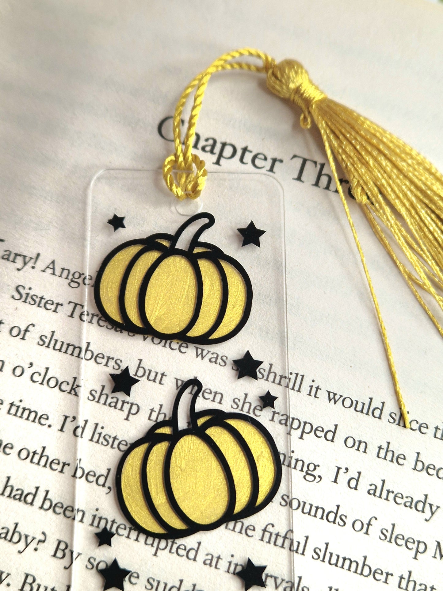 Golden Pumpkin Halloween Acrylic Bookmark | Premium Bookmark | Handmade | Gift Idea | Spooky Season | Autumn gifts | Book lover | Black/Gold