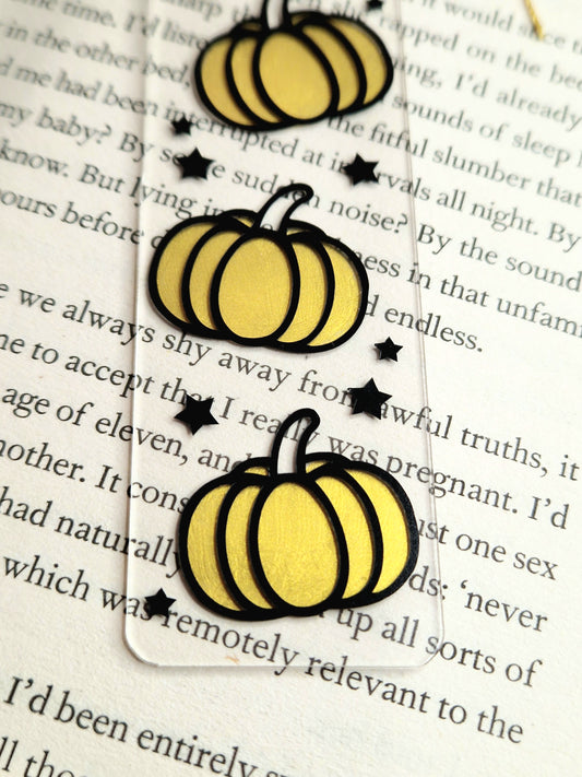 Golden Pumpkin Halloween Acrylic Bookmark | Premium Bookmark | Handmade | Gift Idea | Spooky Season | Autumn gifts | Book lover | Black/Gold