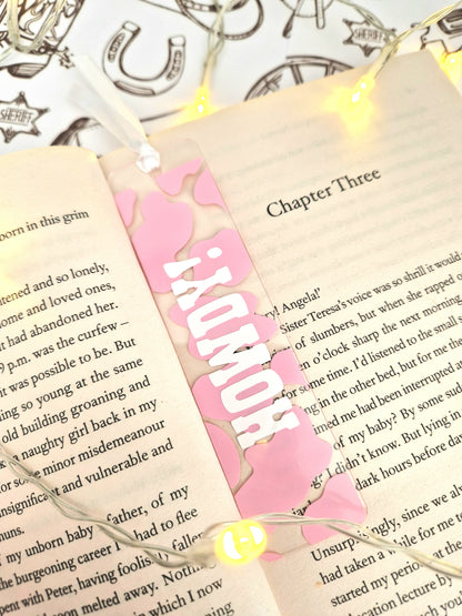 Howdy! Western cowboy | Cowgirl Themed Acrylic Bookmark | Pastel Pink and White | Booklover | Reading Gift | Gift Idea | Cow Print