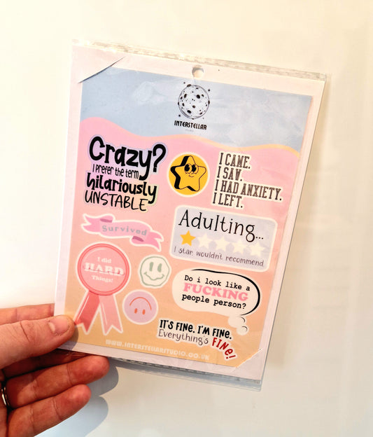 Adulting Is Hard | Water Resistant Sticker Sheet | 10 Stickers |