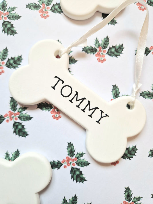 Pawfect Personalised Dog Christmas Ornament | Shimmer Black & White | Custom Gift | Dog Bone | Ceramic Ornament | Pet Gifts | Xmas |