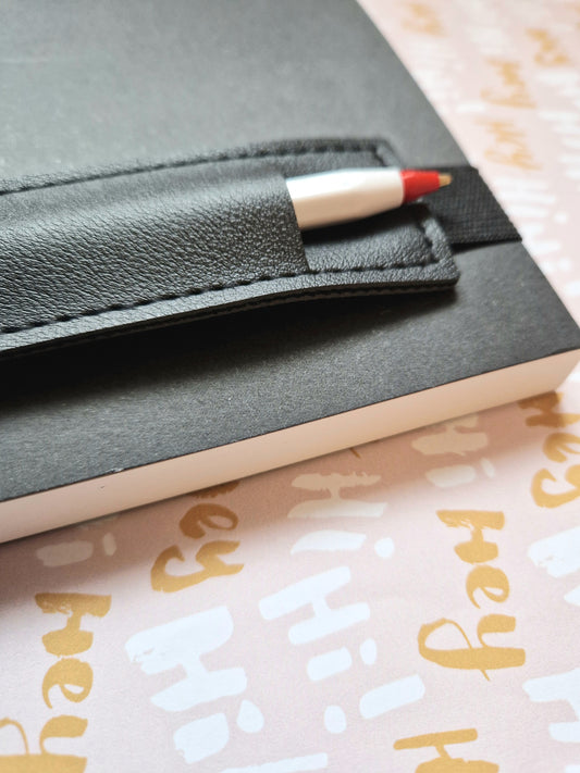 Personalised Faux Leather Premium Pen Holder - Notebook | Journal Accessories | Pen Accessory | Gift Idea | Stationary | Back to Uni | Black