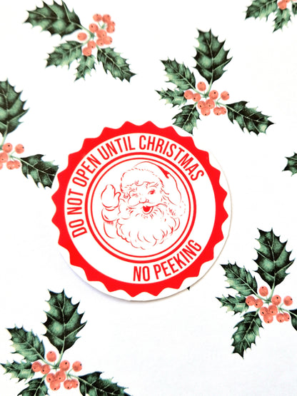Don't Open Until Christmas Stickers | 6 Pack | Water Resistant Santa Sticker | Christmas Wrapping | Red & White |