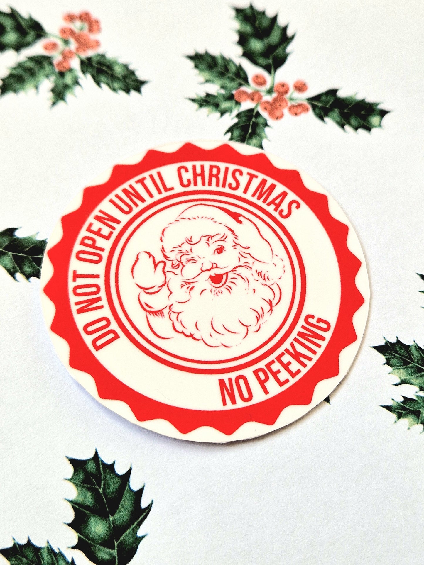Don't Open Until Christmas Stickers | 6 Pack | Water Resistant Santa Sticker | Christmas Wrapping | Red & White |