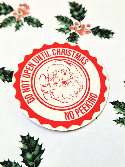 Don't Open Until Christmas Stickers | 6 Pack | Water Resistant Santa Sticker | Christmas Wrapping | Red & White |