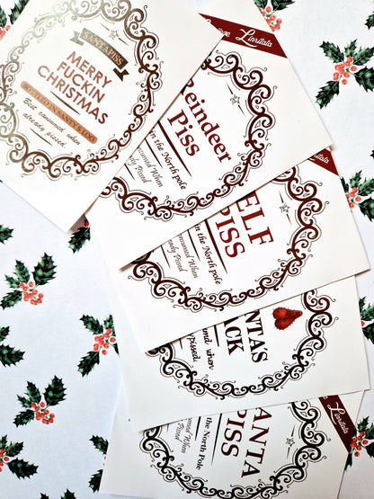 Christmas Wine Bottle Labels | Alcohol Label | Funny Christmas Stickers | Gift Idea | Unique gifts | Santa | Elf | Xmas | Bottle Labels |