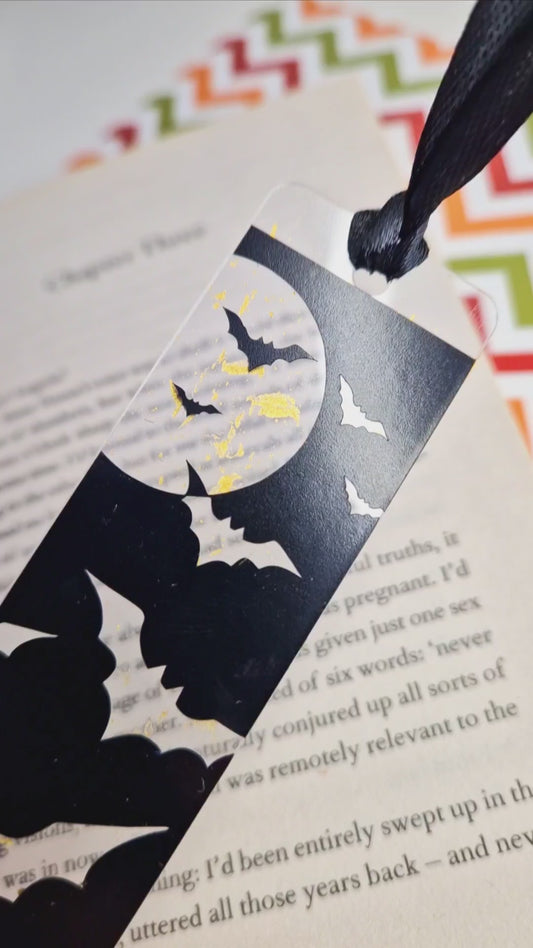 Halloween Bats Gothic Acrylic Bookmark | Premium Bookmark | Bats with gold detail | Black & Gold | Spooky Season | Vampire | Gifts | Autumn