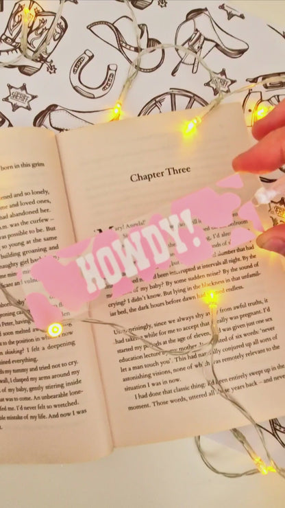 Howdy! Western cowboy | Cowgirl Themed Acrylic Bookmark | Pastel Pink and White | Booklover | Reading Gift | Gift Idea | Cow Print
